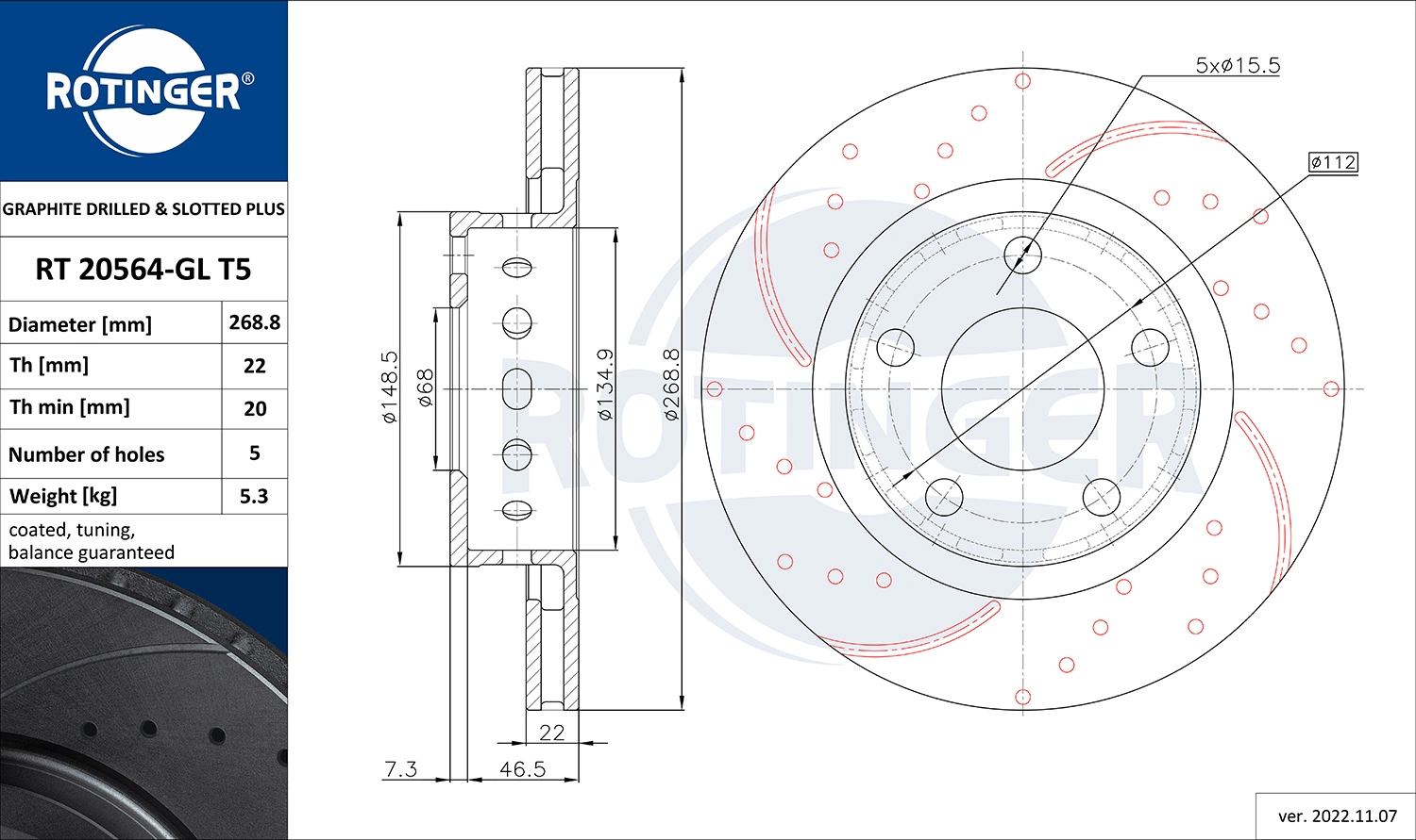 ROTINGER féktárcsa - RT 20564-GL T5 - TothCarparts