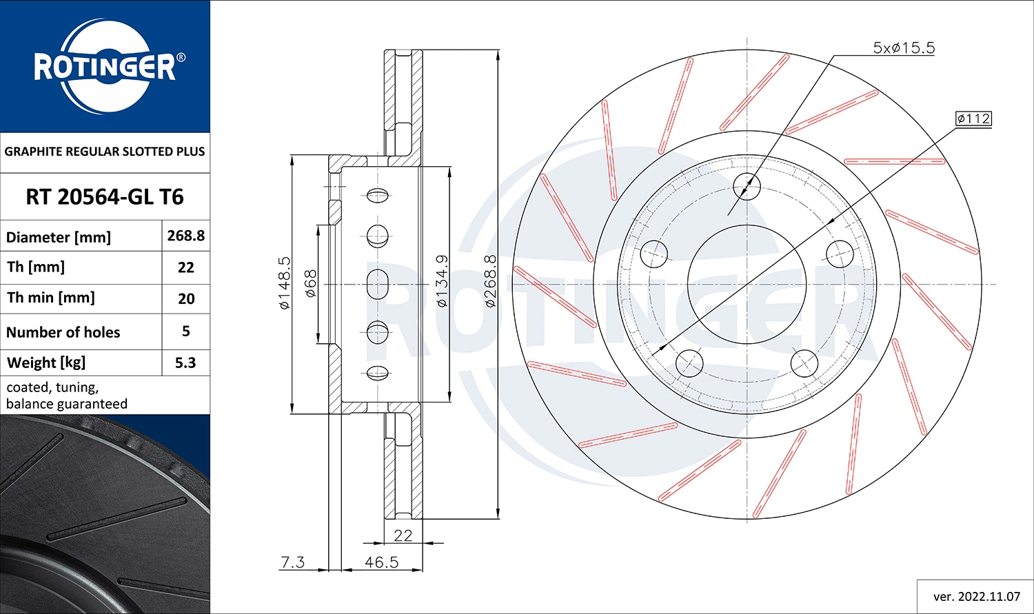 ROTINGER féktárcsa - RT 20564-GL T6 - TothCarparts
