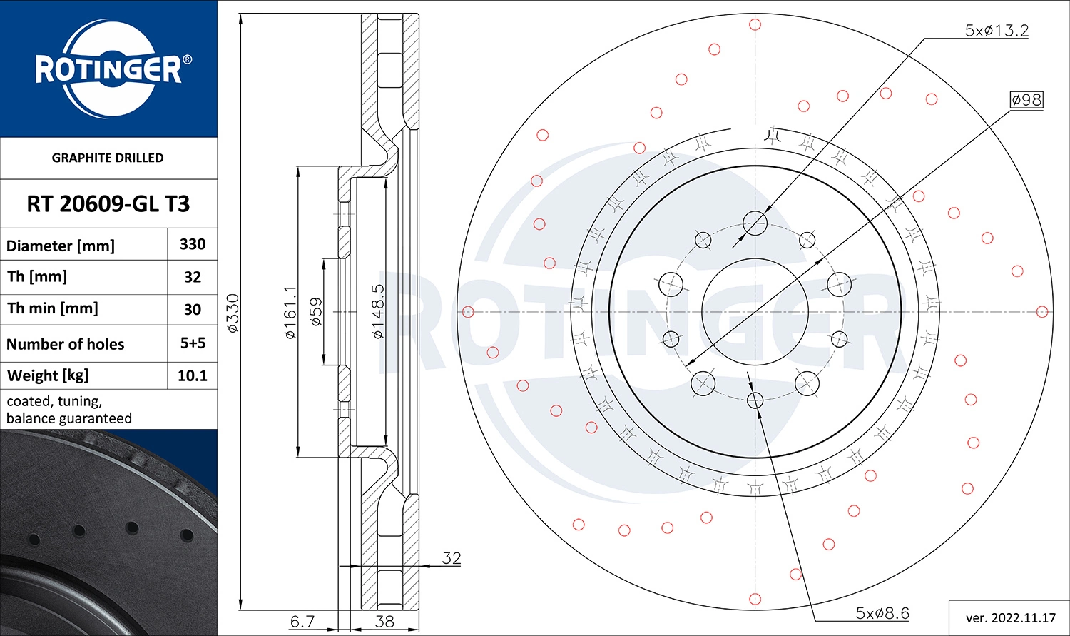 ROTINGER féktárcsa - RT 20609-GL T3 - TothCarparts