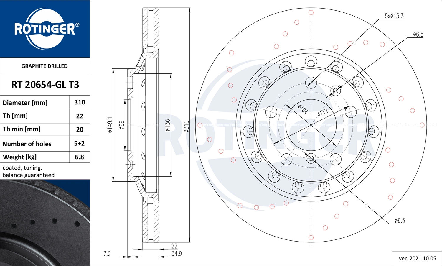 ROTINGER féktárcsa - RT 20654-GL T3 - TothCarparts