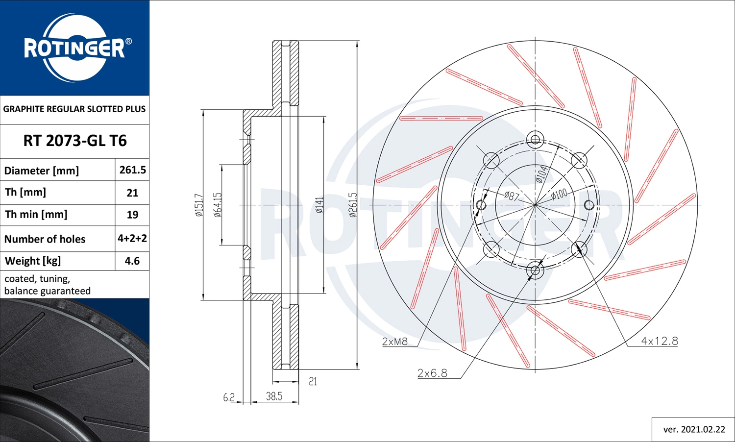 ROTINGER féktárcsa - RT 2073-GL T6 - TothCarparts