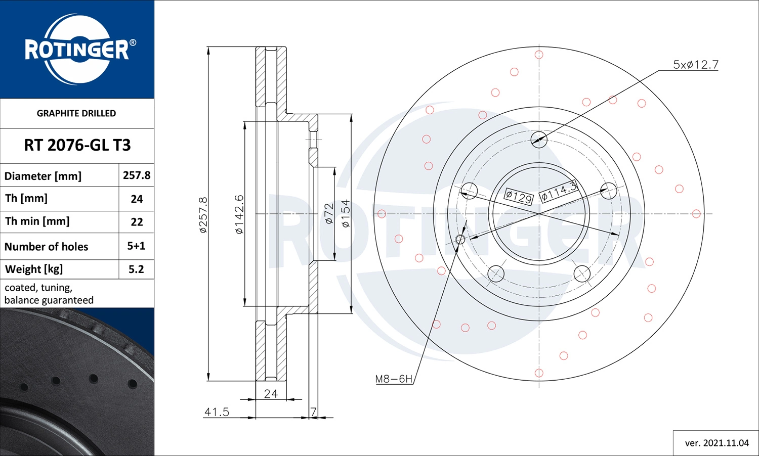ROTINGER féktárcsa - RT 2076-GL T3 - TothCarparts