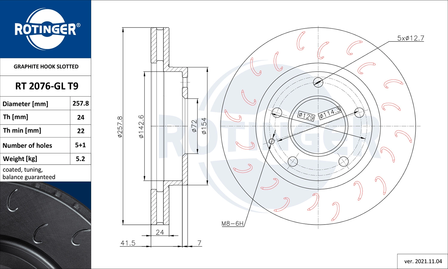 ROTINGER féktárcsa - RT 2076-GL T9 - TothCarparts