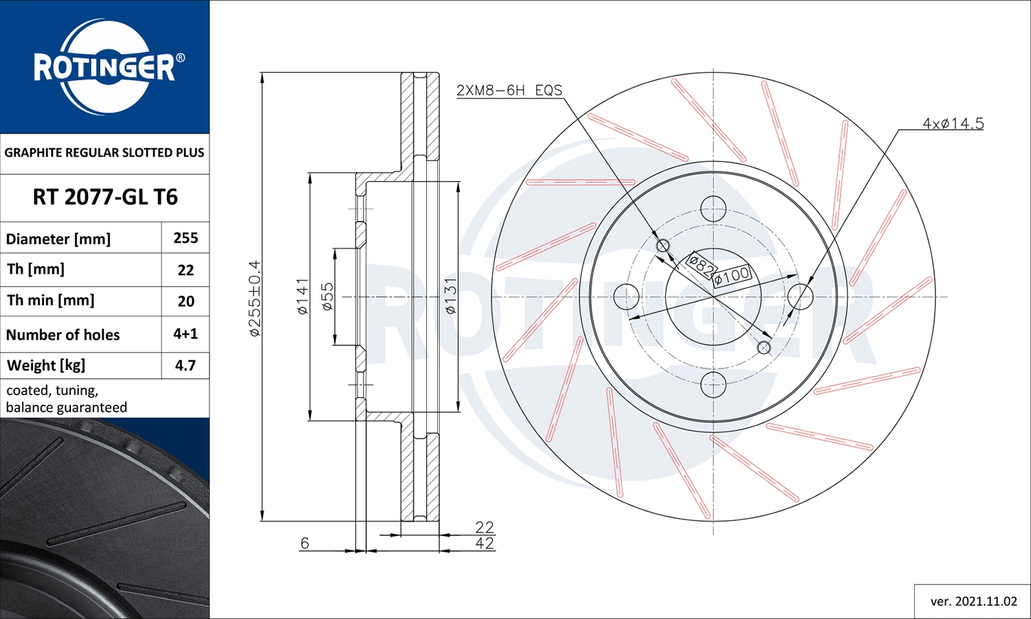 ROTINGER féktárcsa - RT 2077-GL T6 - TothCarparts