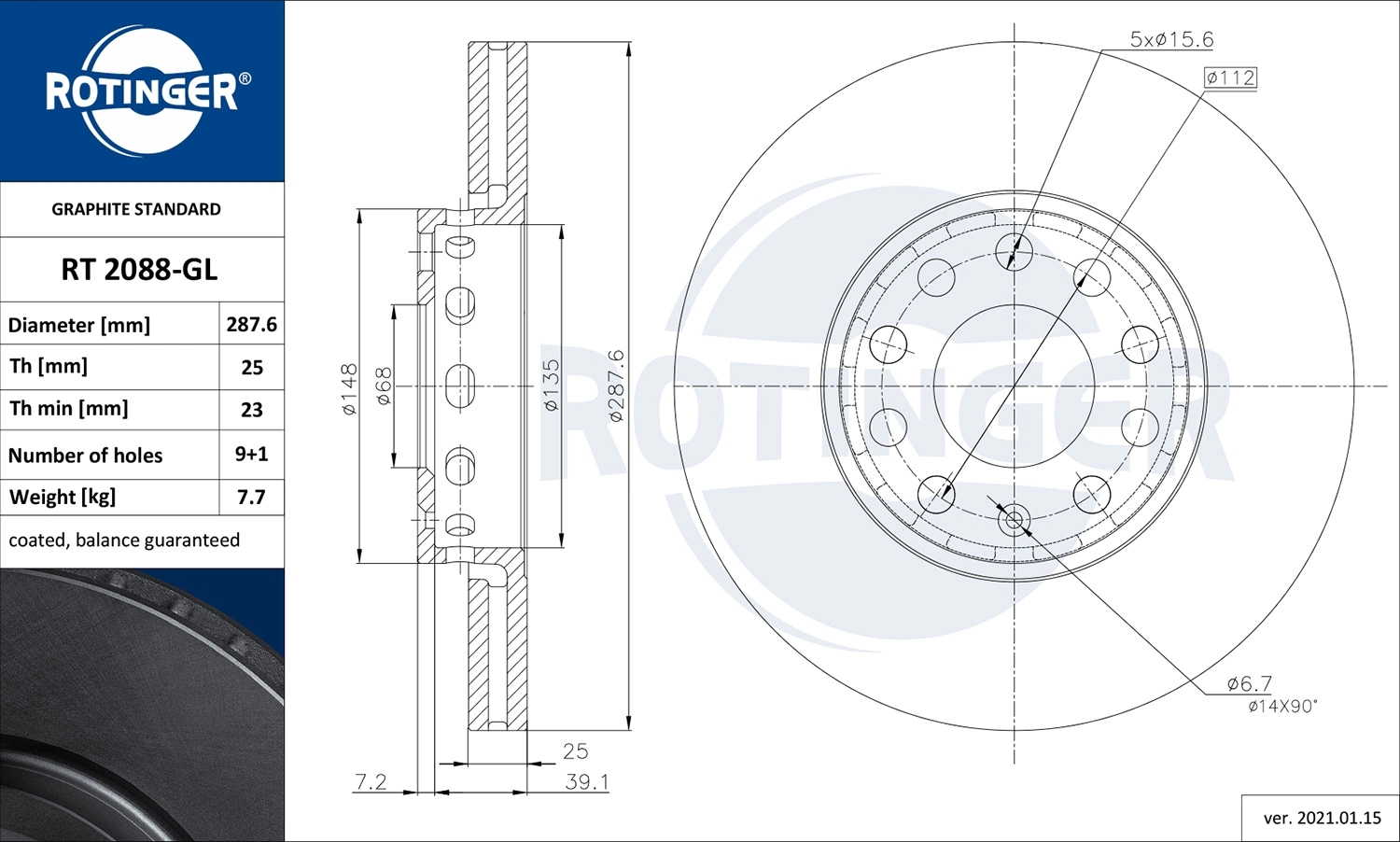 ROTINGER féktárcsa - RT 2088-GL - TothCarparts
