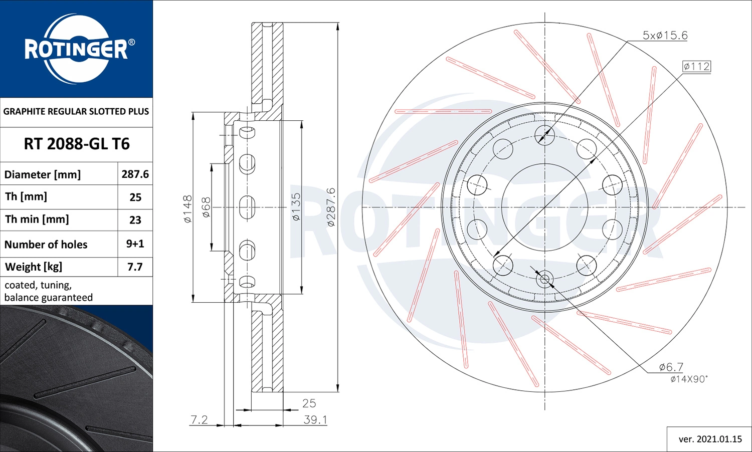 ROTINGER féktárcsa - RT 2088-GL T6 - TothCarparts