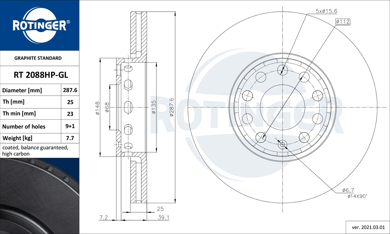 ROTINGER féktárcsa - RT 2088HP-GL - TothCarparts