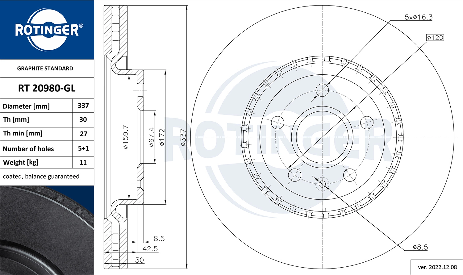 ROTINGER féktárcsa - RT 20980-GL - TothCarparts