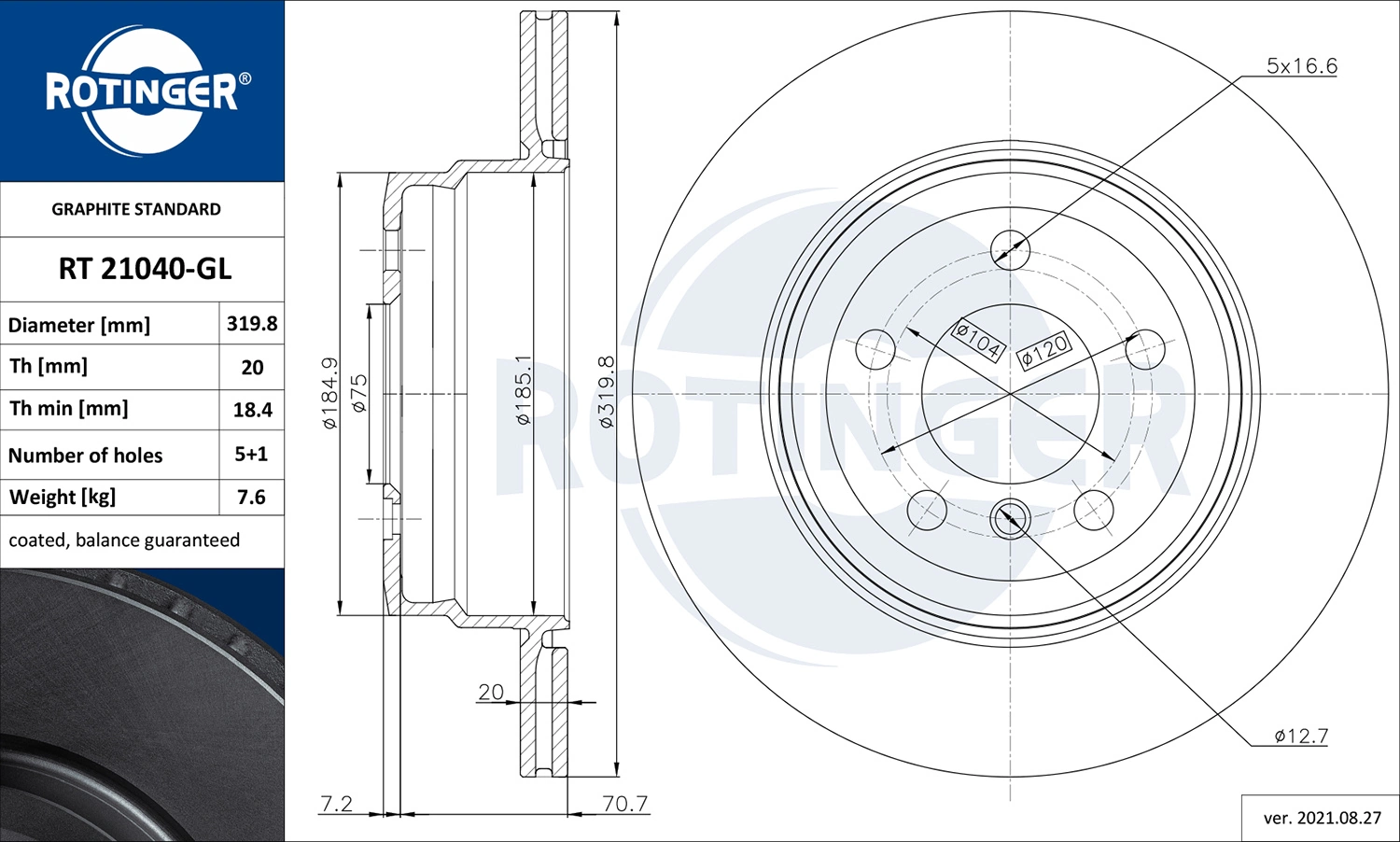 ROTINGER féktárcsa - RT 21040-GL - TothCarparts