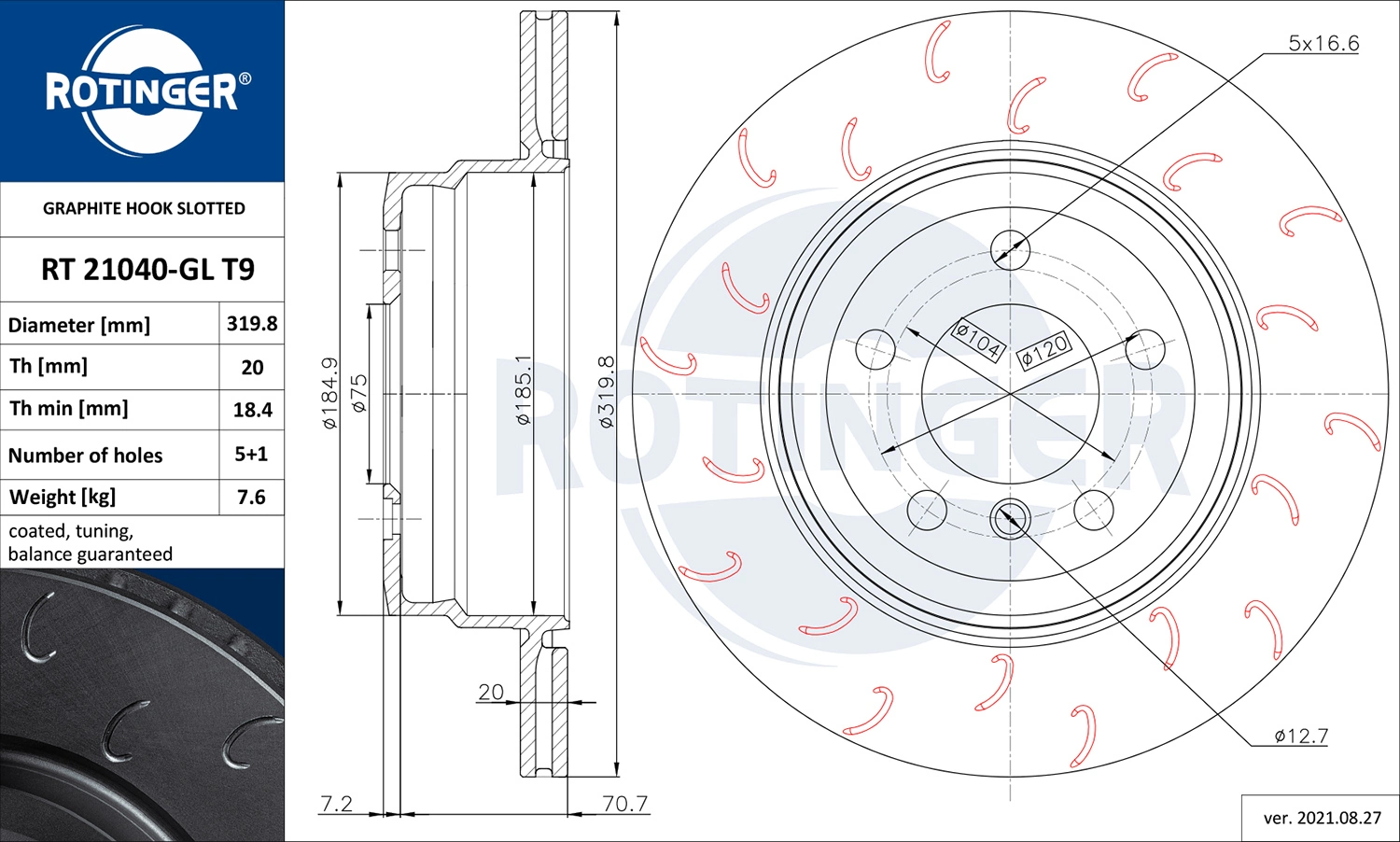ROTINGER féktárcsa - RT 21040-GL T9 - TothCarparts