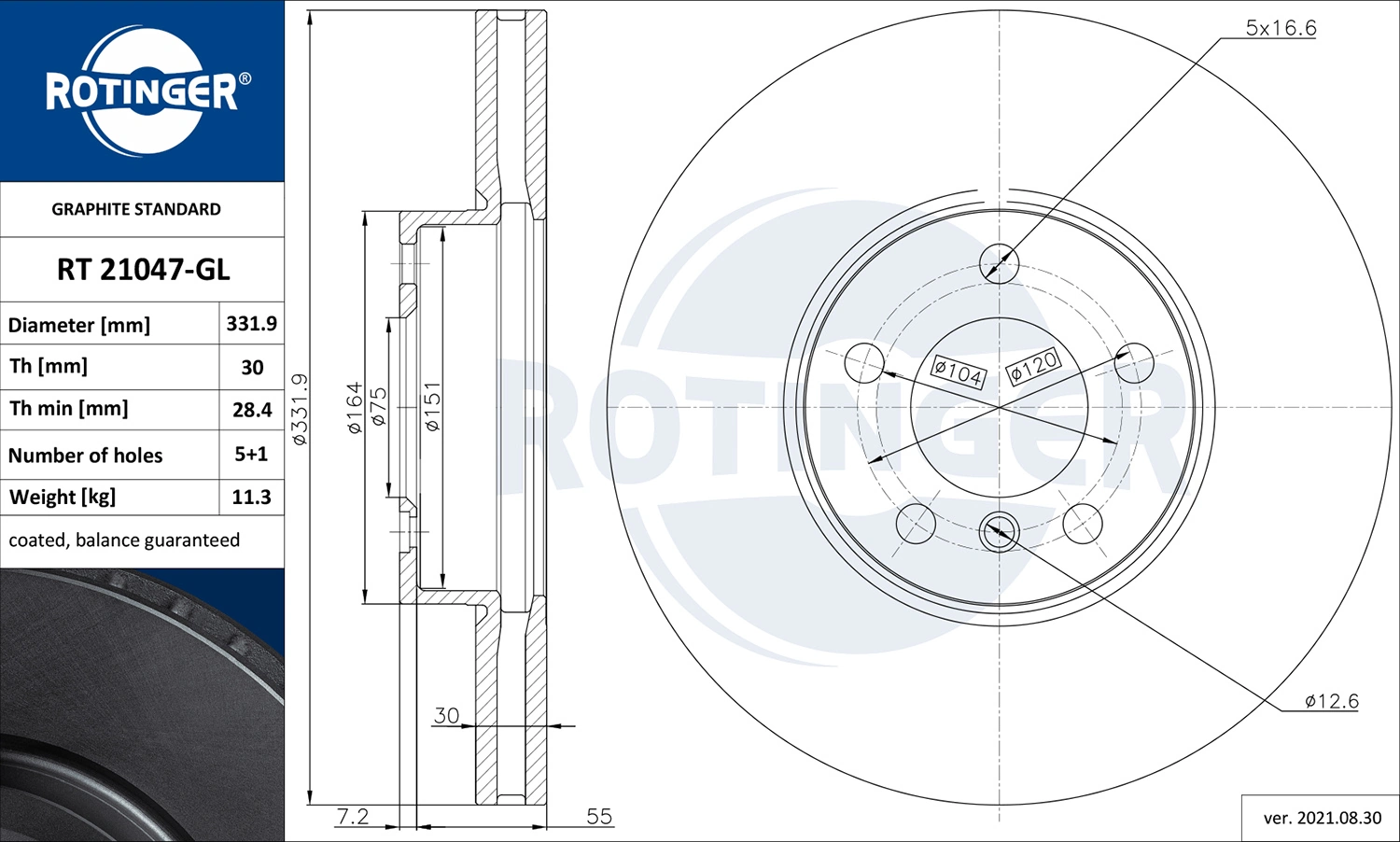 ROTINGER féktárcsa - RT 21047-GL - TothCarparts