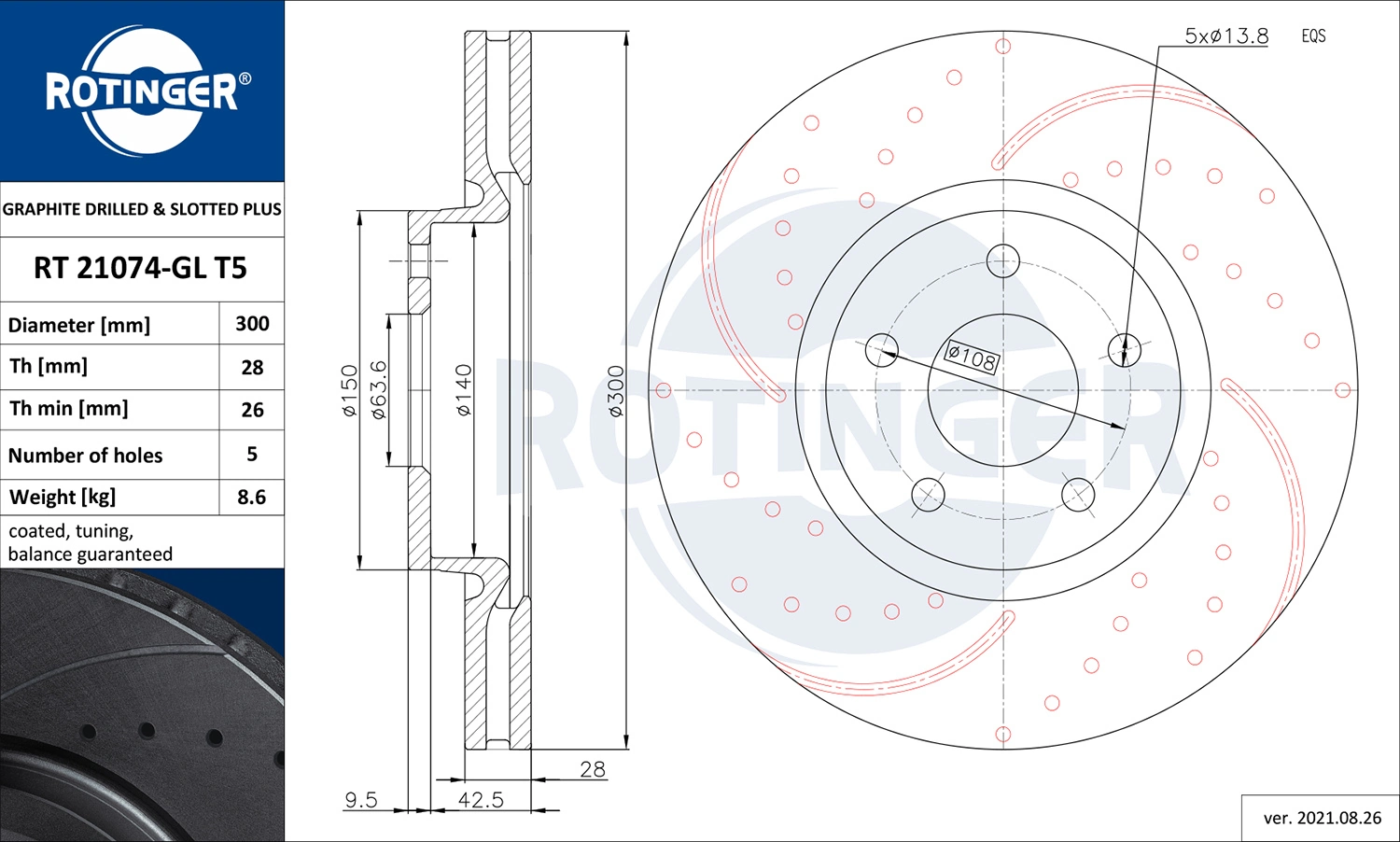 ROTINGER féktárcsa - RT 21074-GL T5 - TothCarparts