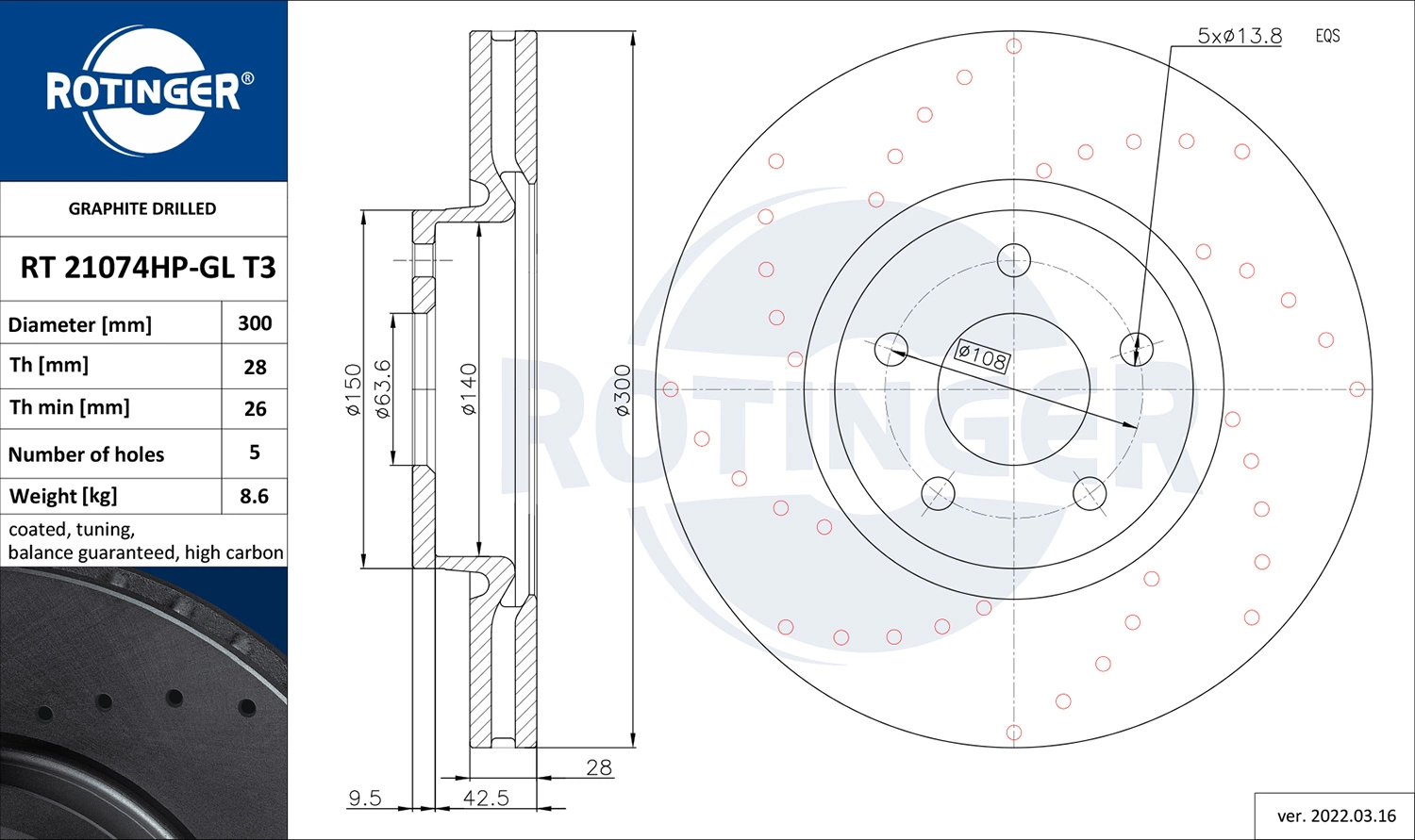 ROTINGER féktárcsa - RT 21074HP-GL T3 - TothCarparts