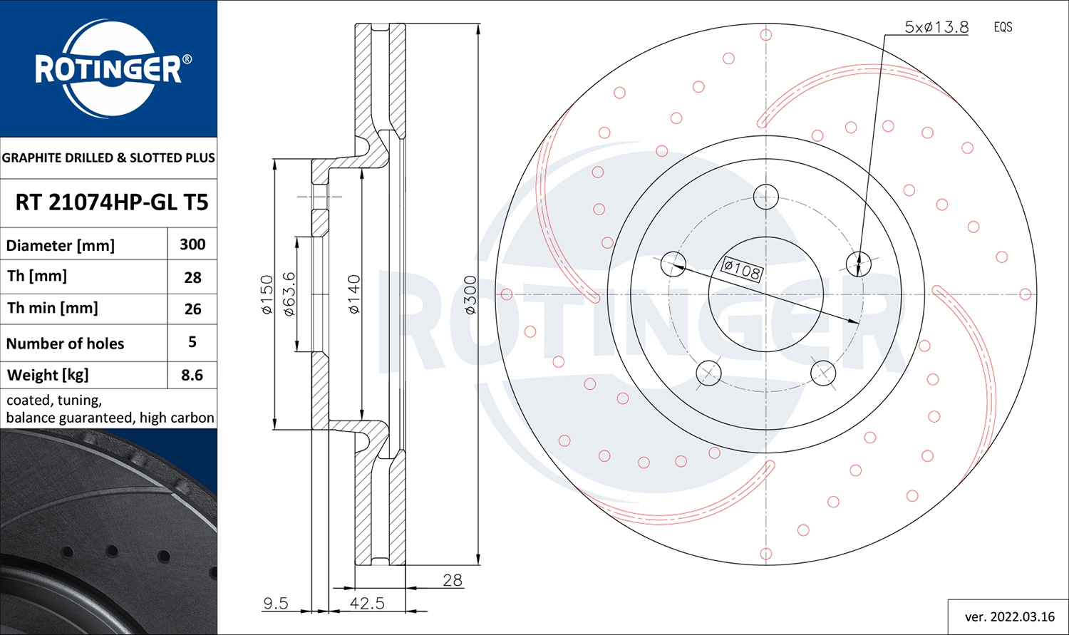 ROTINGER féktárcsa - RT 21074HP-GL T5 - TothCarparts