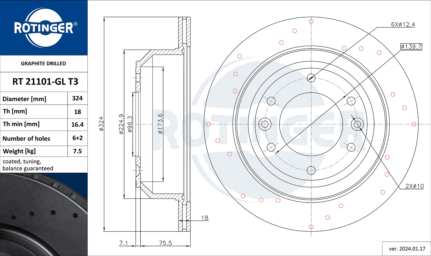 ROTINGER féktárcsa - RT 21101-GL T3 - TothCarparts