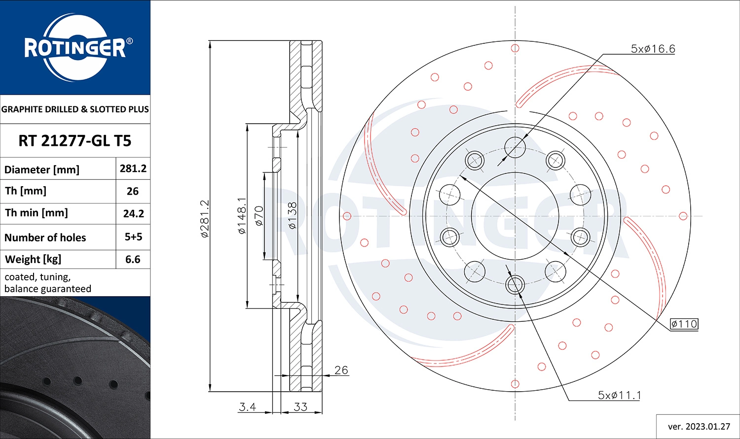 ROTINGER féktárcsa - RT 21277-GL T5 - TothCarparts