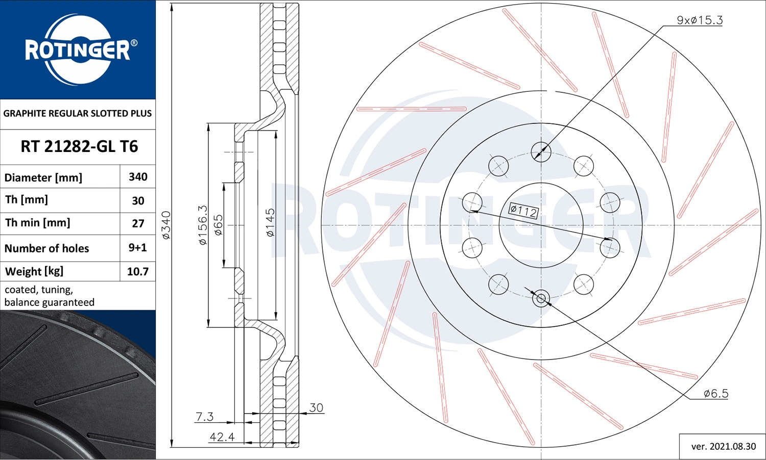ROTINGER féktárcsa - RT 21282-GL T6 - TothCarparts
