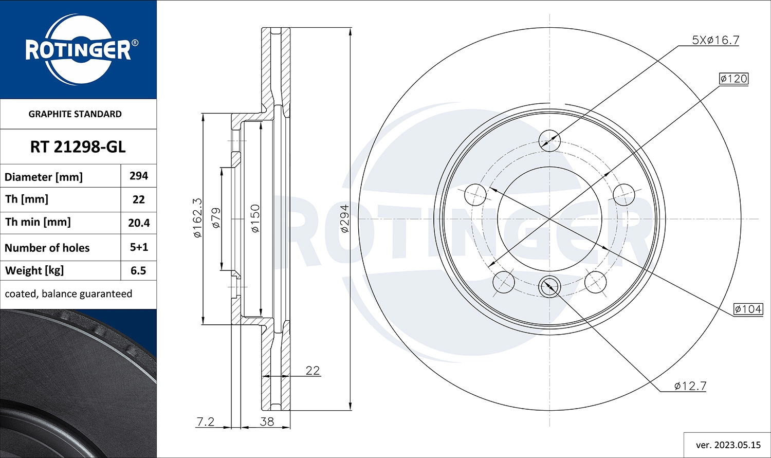 ROTINGER féktárcsa - RT 21298-GL - TothCarparts