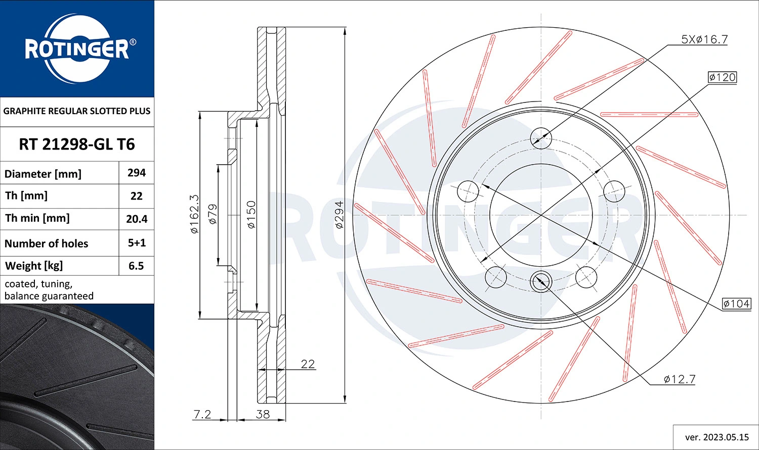 ROTINGER féktárcsa - RT 21298-GL T6 - TothCarparts