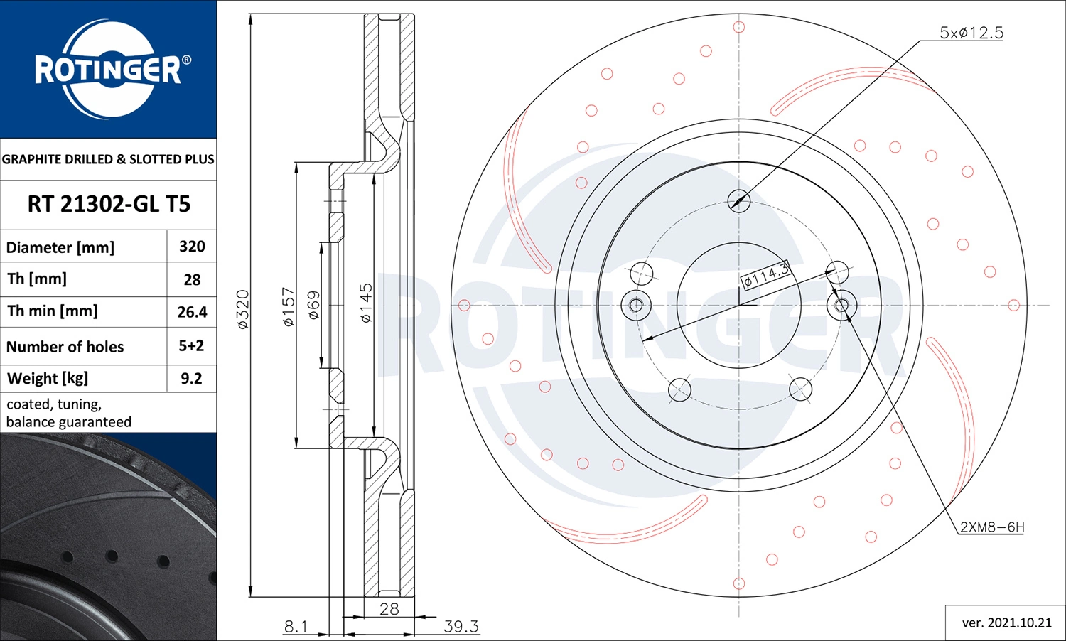ROTINGER féktárcsa - RT 21302-GL T5 - TothCarparts