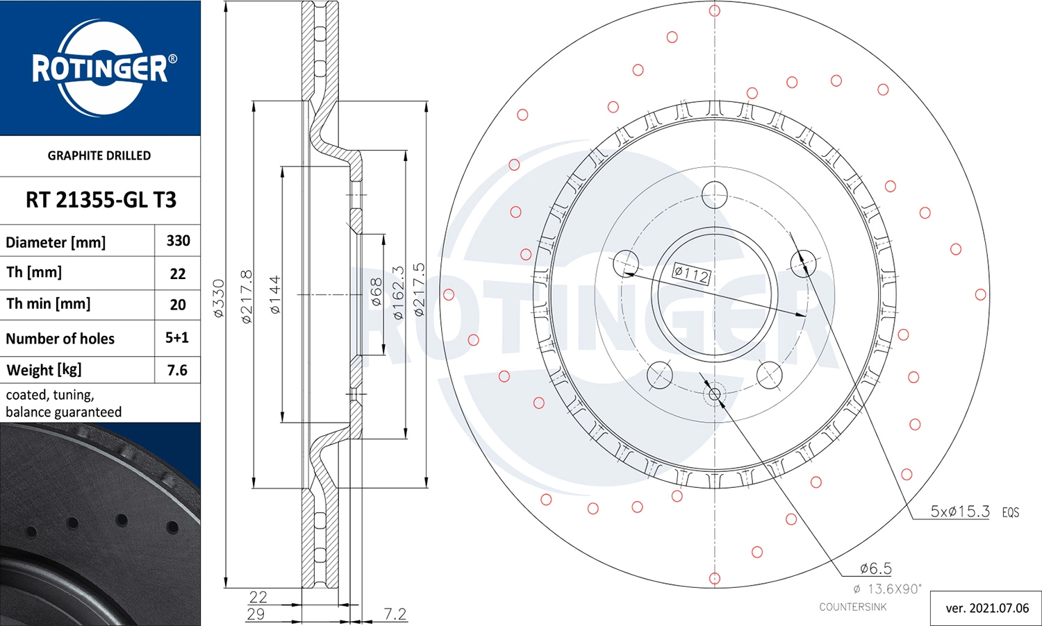 ROTINGER féktárcsa - RT 21355-GL T3 - TothCarparts