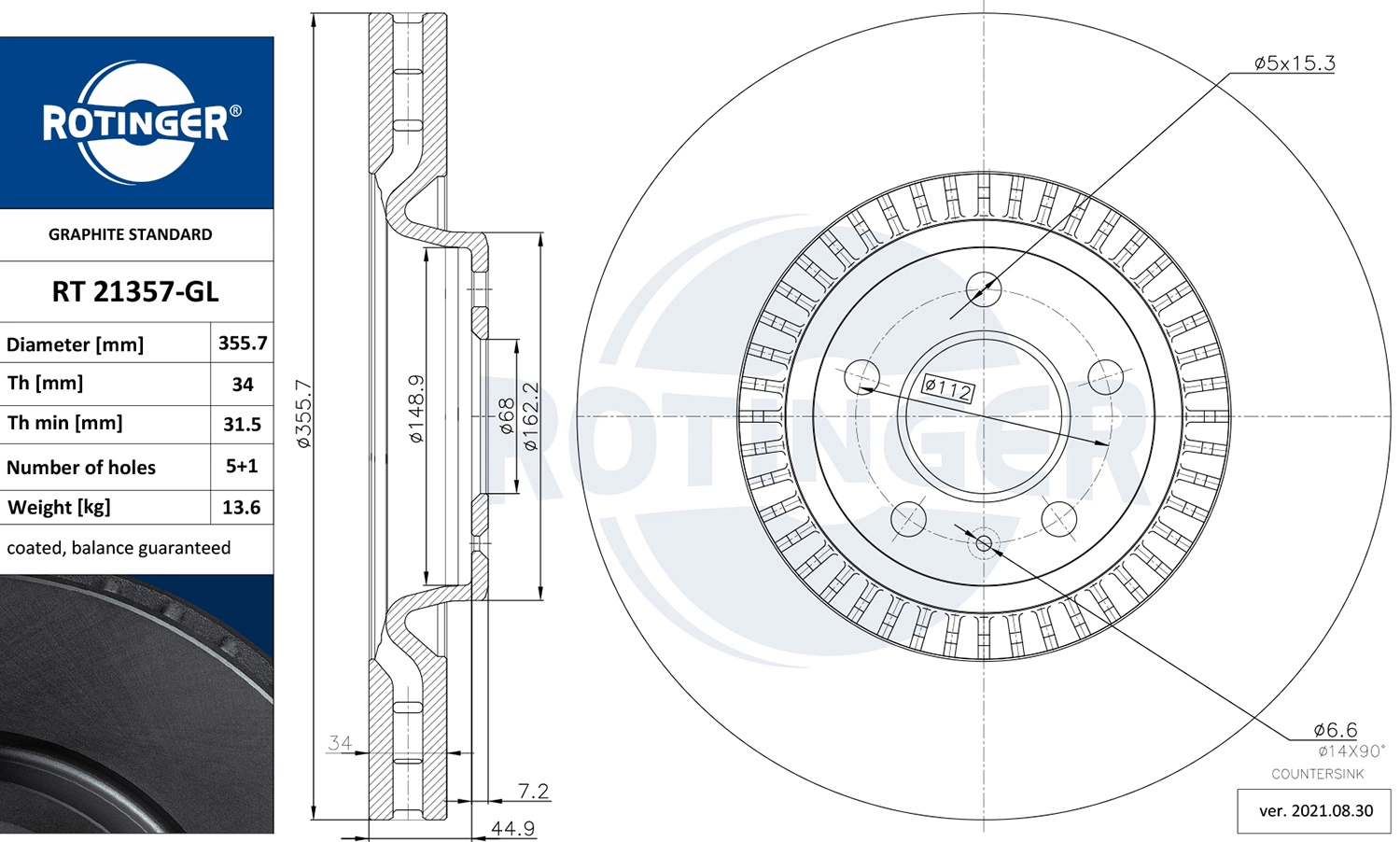 ROTINGER féktárcsa - RT 21357-GL - TothCarparts