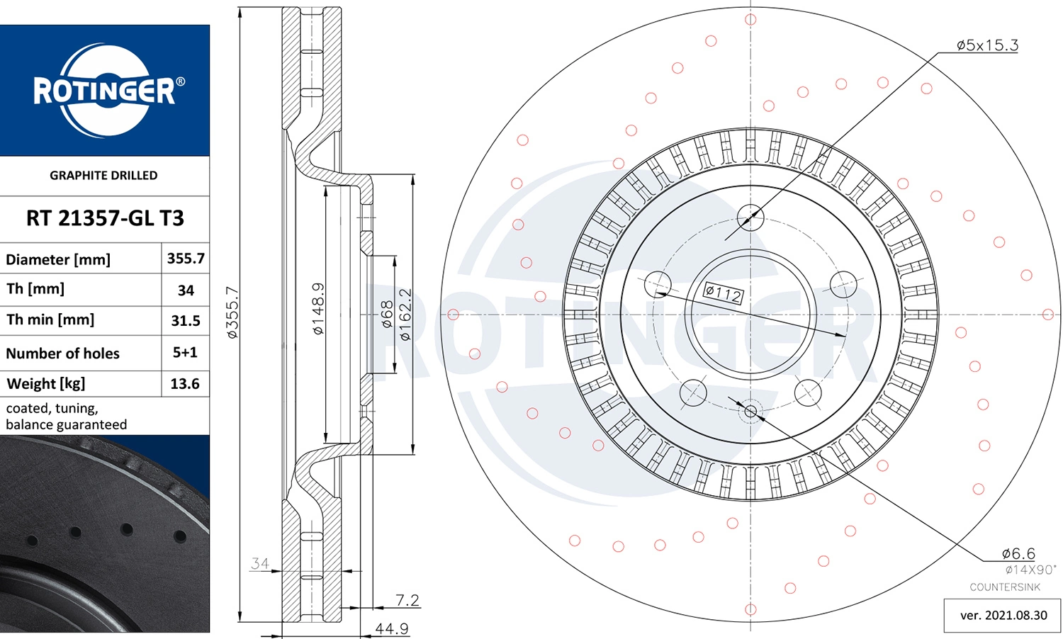 ROTINGER féktárcsa - RT 21357-GL T3 - TothCarparts