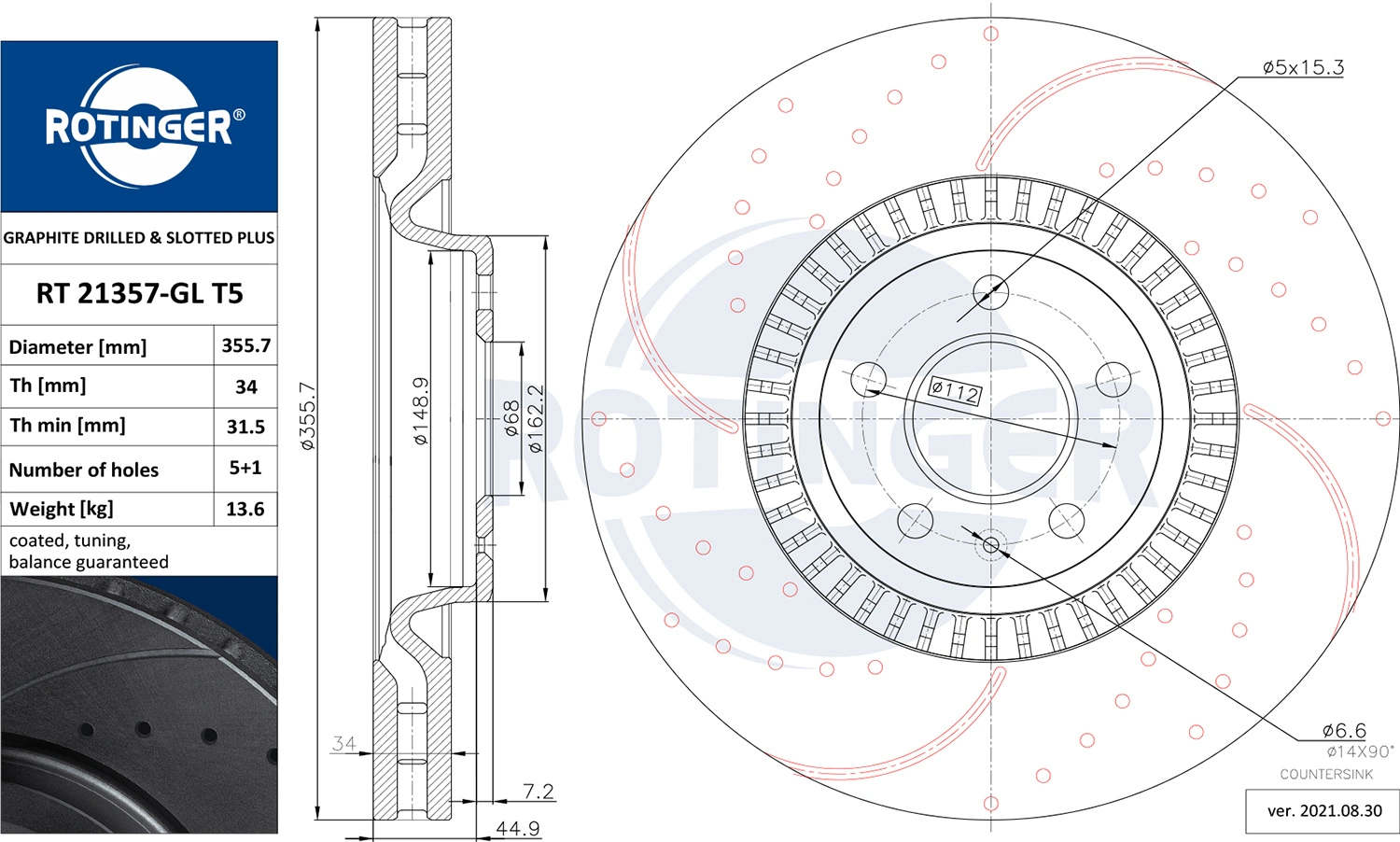 ROTINGER féktárcsa - RT 21357-GL T5 - TothCarparts