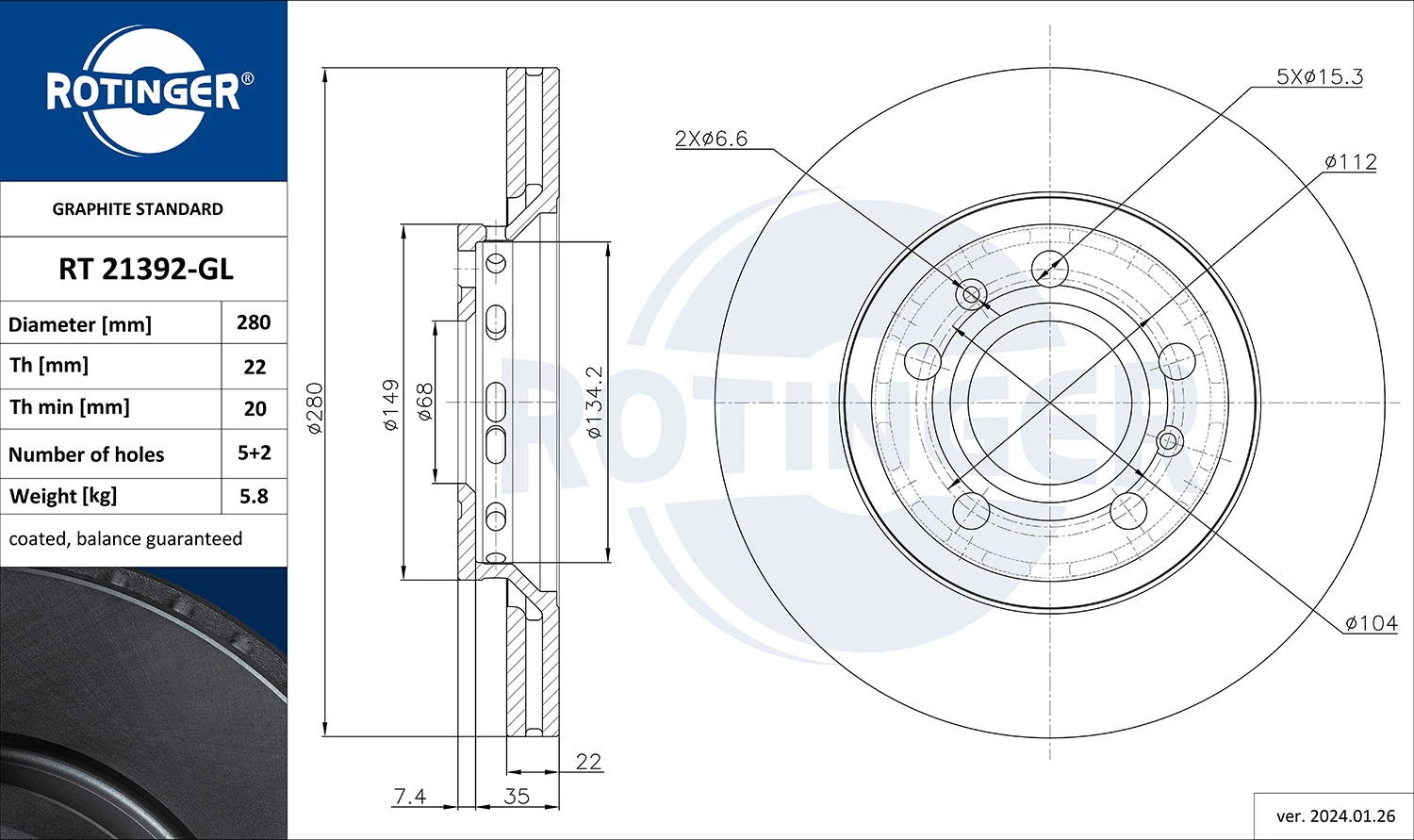 ROTINGER féktárcsa - RT 21392-GL - TothCarparts