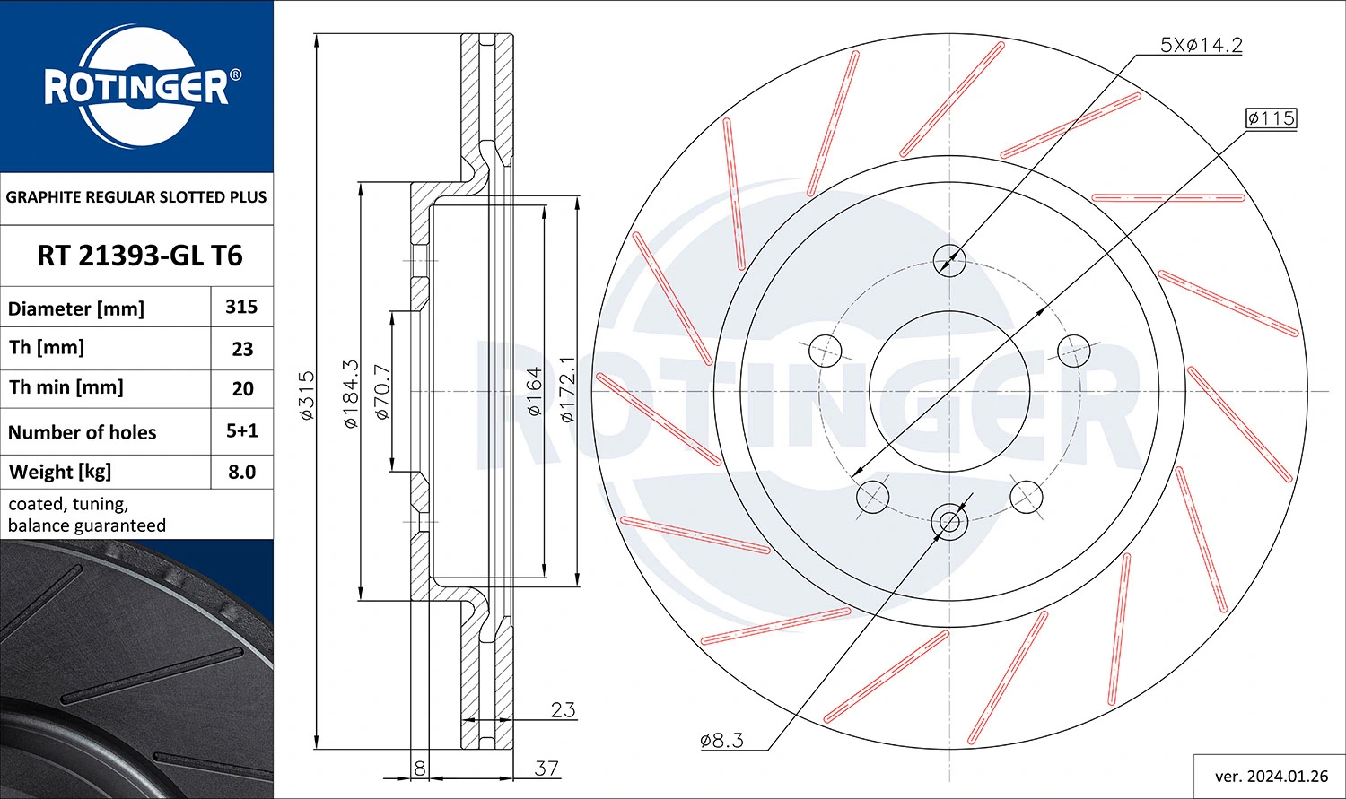 ROTINGER féktárcsa - RT 21393-GL T6 - TothCarparts