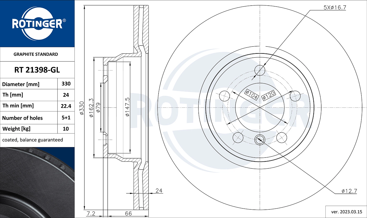 ROTINGER féktárcsa - RT 21398-GL - TothCarparts