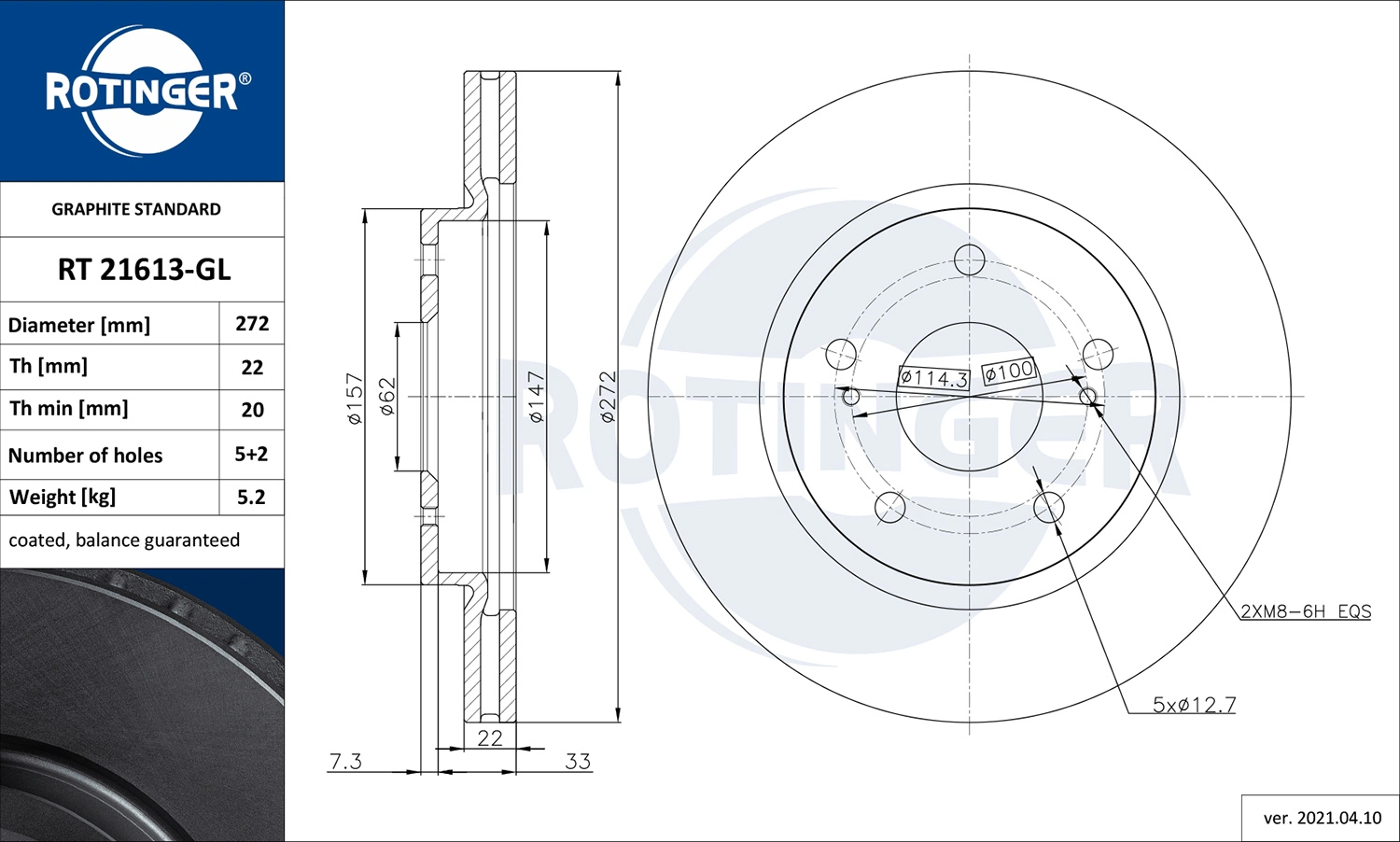 ROTINGER féktárcsa - RT 21613-GL - TothCarparts