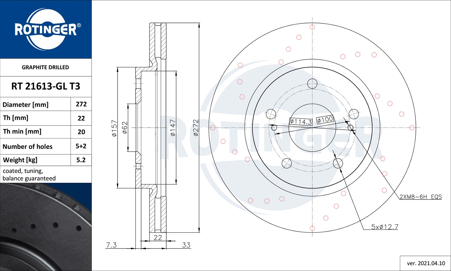 ROTINGER féktárcsa - RT 21613-GL T3 - TothCarparts