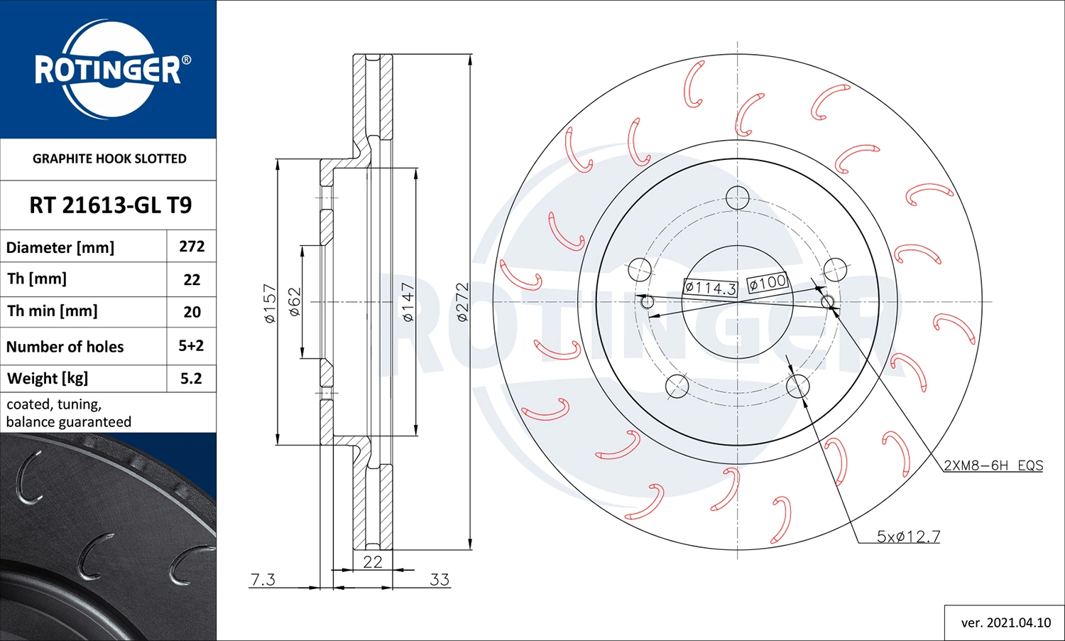 ROTINGER féktárcsa - RT 21613-GL T9 - TothCarparts