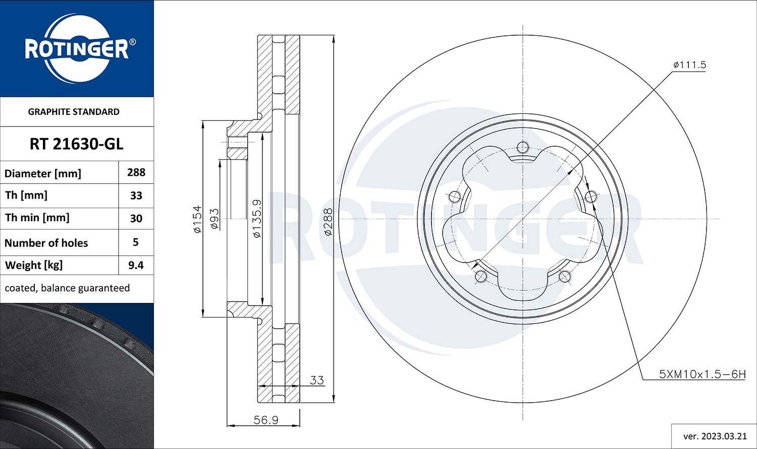 ROTINGER féktárcsa - RT 21630-GL - TothCarparts