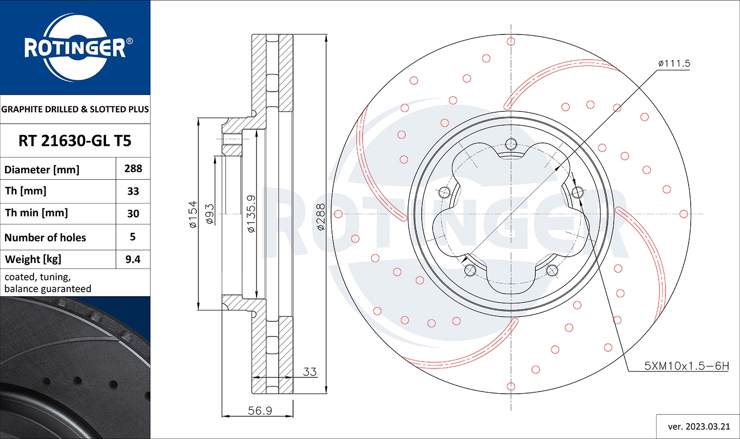 ROTINGER féktárcsa - RT 21630-GL T5 - TothCarparts