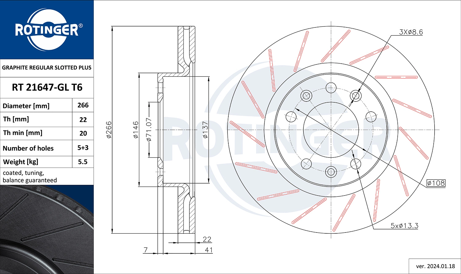 ROTINGER féktárcsa - RT 21647-GL T6 - TothCarparts