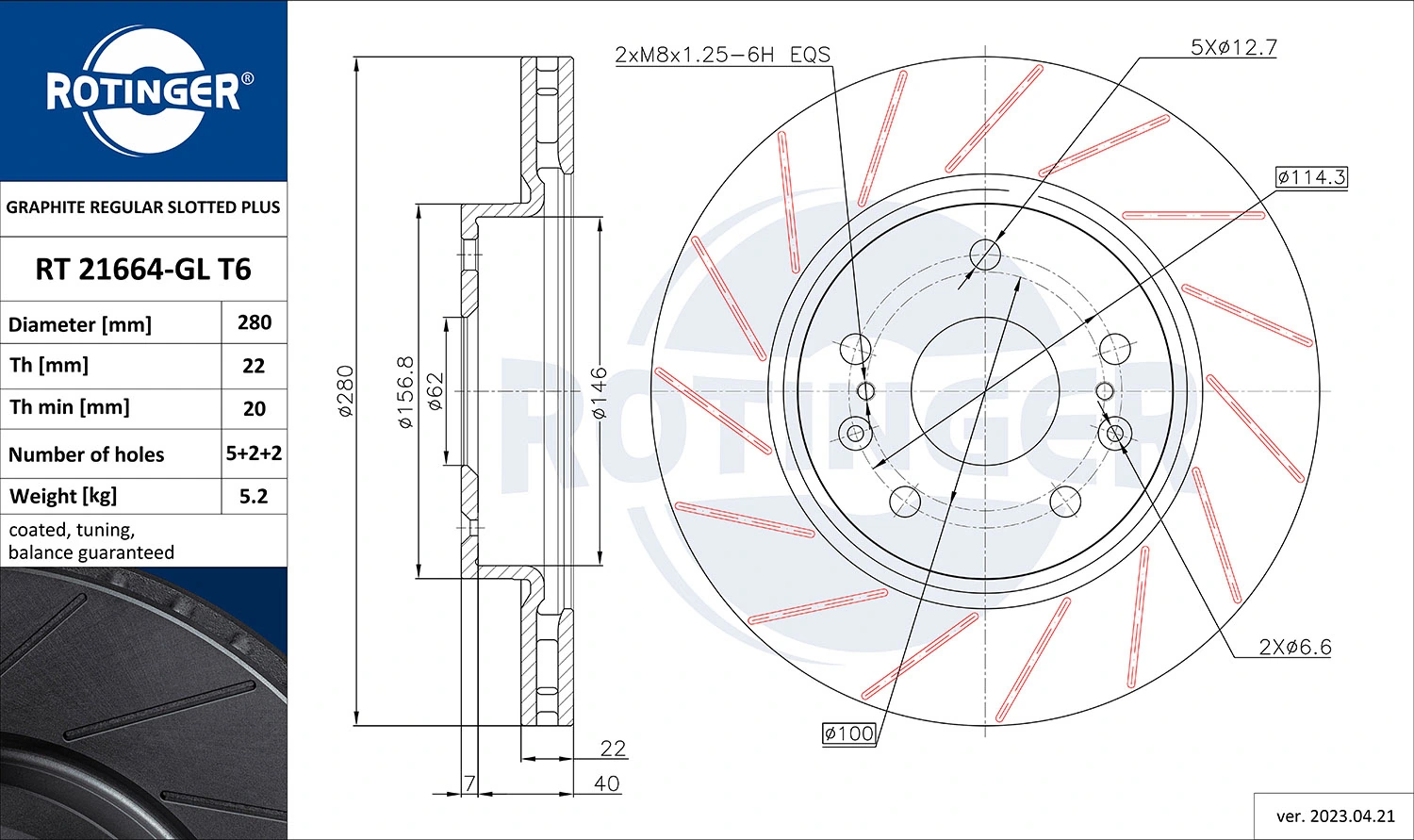 ROTINGER féktárcsa - RT 21664-GL T6 - TothCarparts