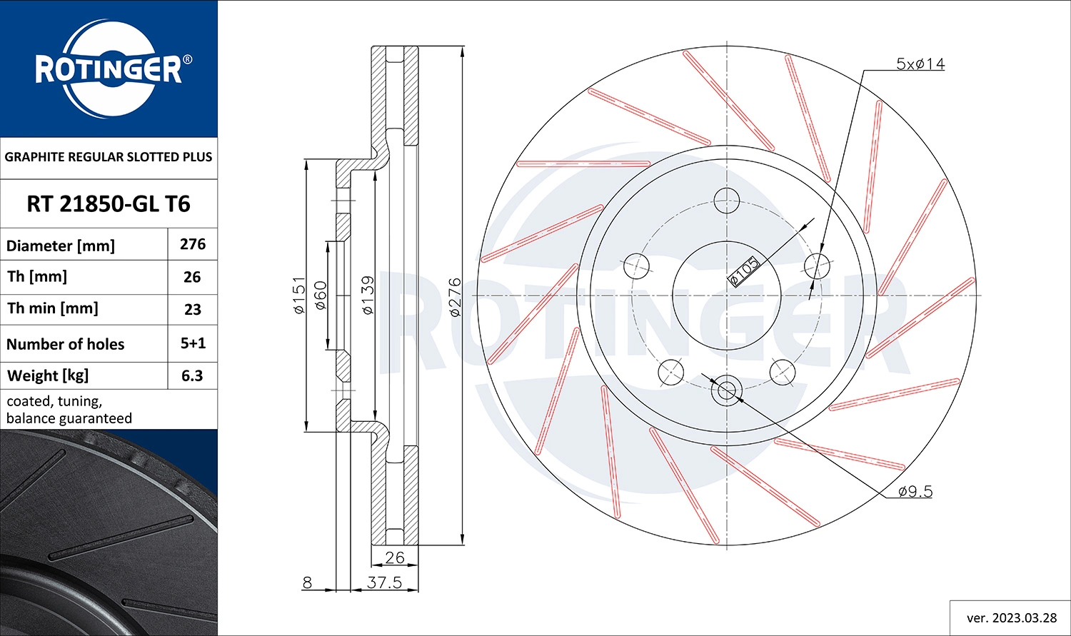 ROTINGER féktárcsa - RT 21850-GL T6 - TothCarparts