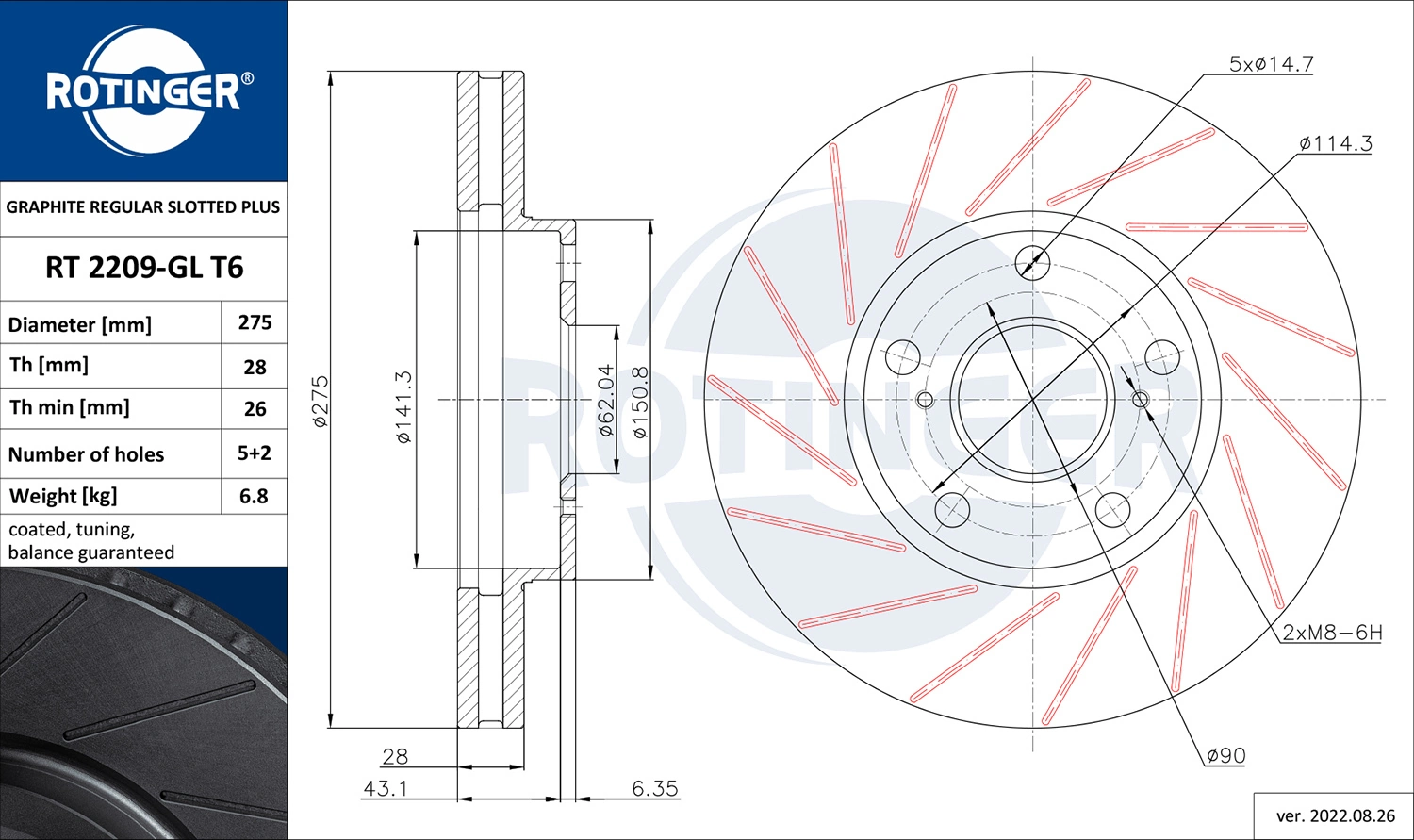 ROTINGER féktárcsa - RT 2209-GL T6 - TothCarparts