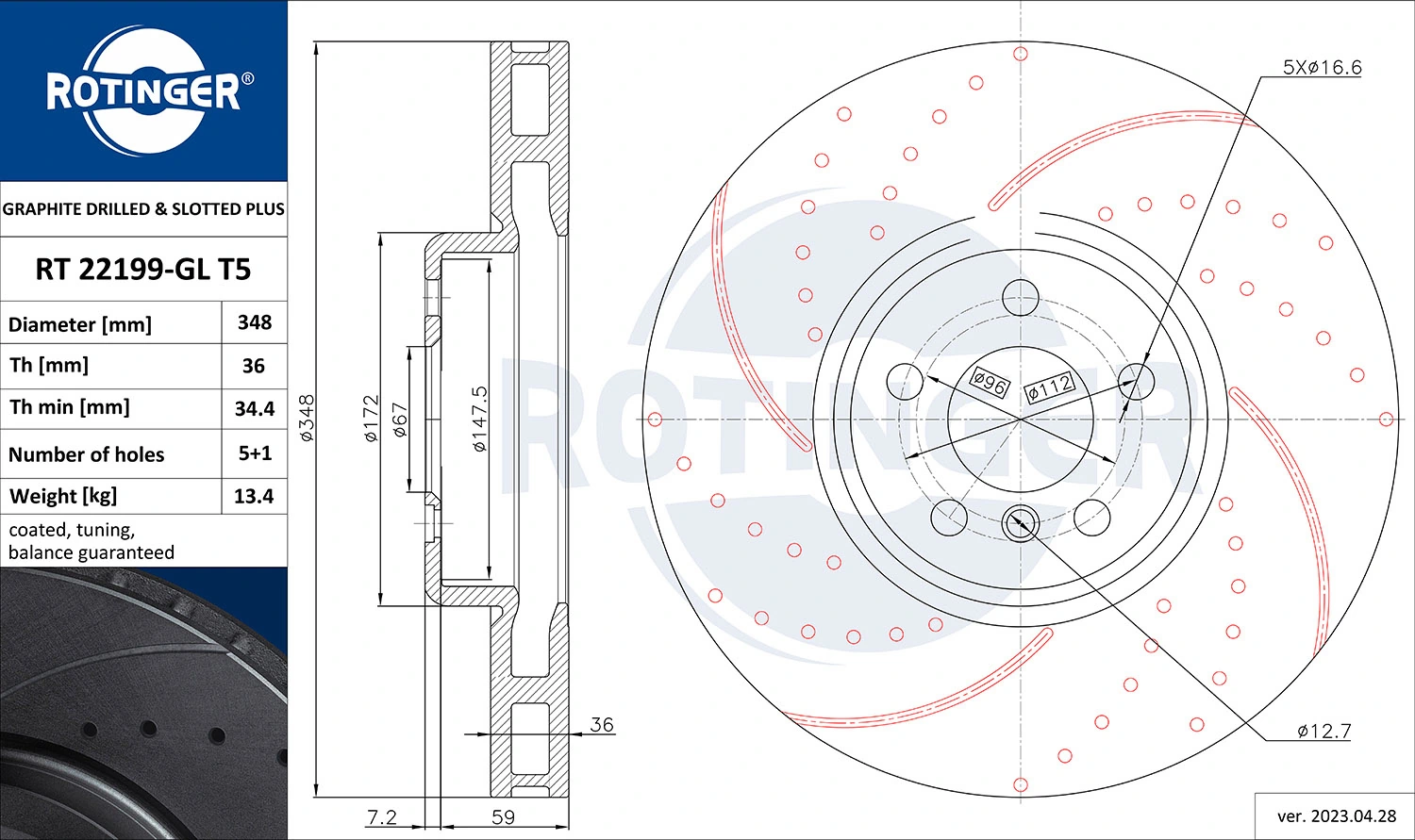 ROTINGER féktárcsa - RT 22199-GL T5 - TothCarparts