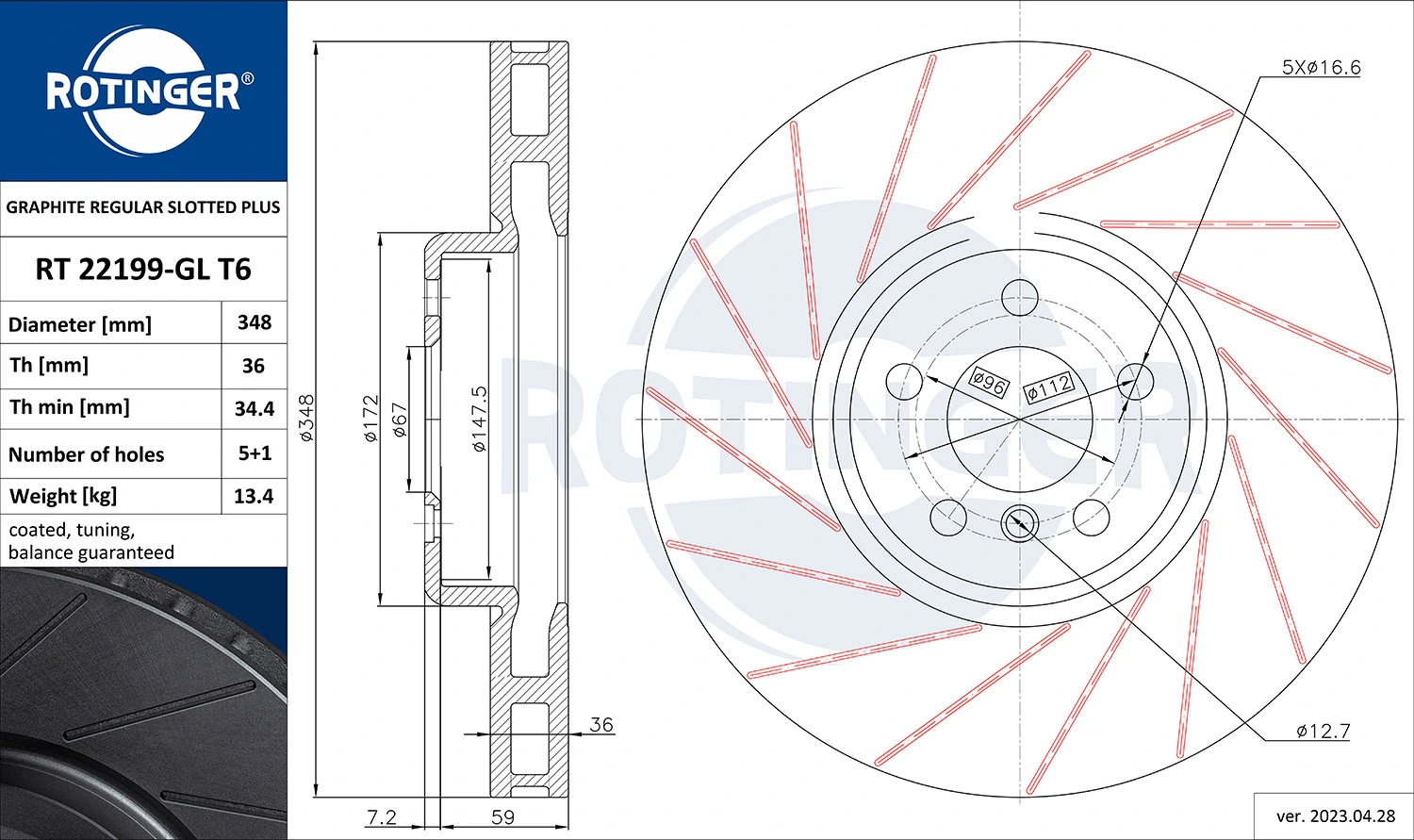 ROTINGER féktárcsa - RT 22199-GL T6 - TothCarparts