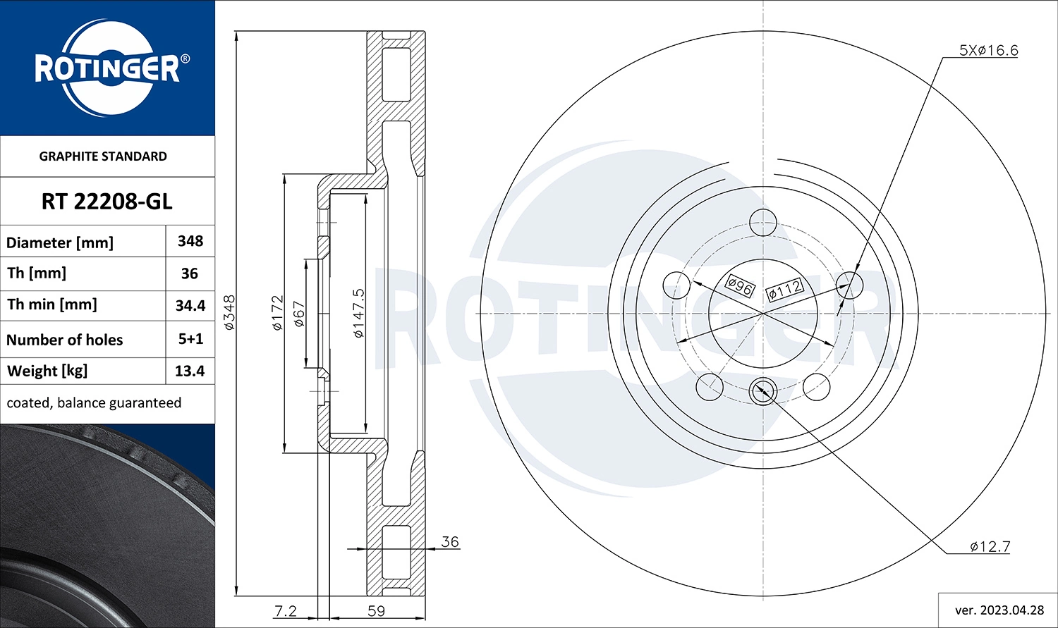 ROTINGER féktárcsa - RT 22208-GL - TothCarparts
