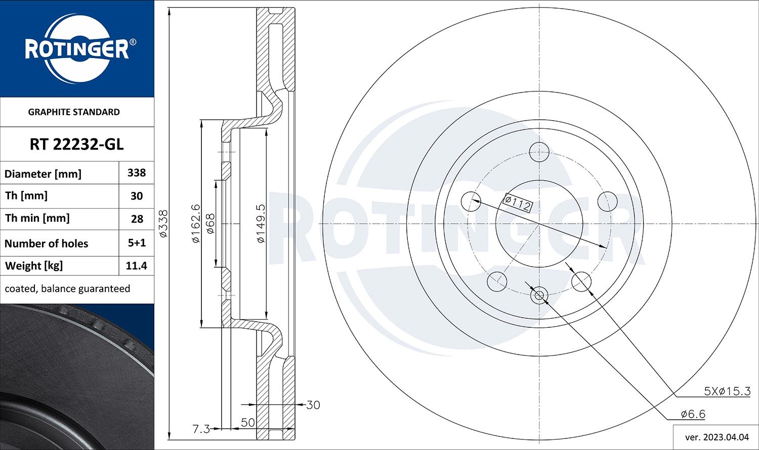 ROTINGER féktárcsa - RT 22232-GL - TothCarparts