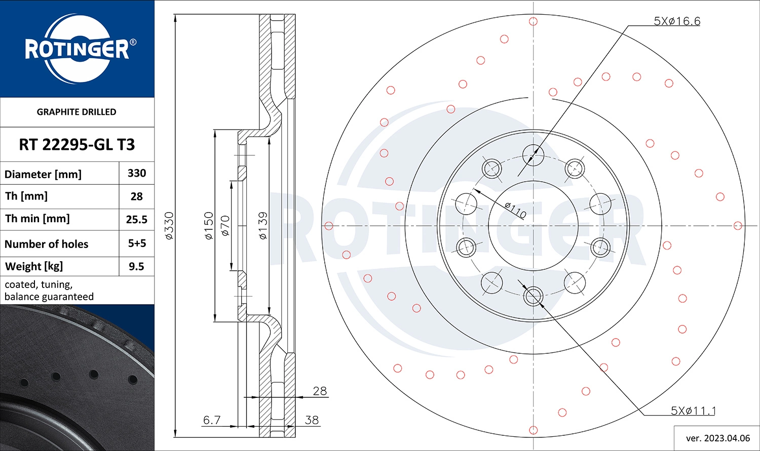 ROTINGER féktárcsa - RT 22295-GL T3 - TothCarparts