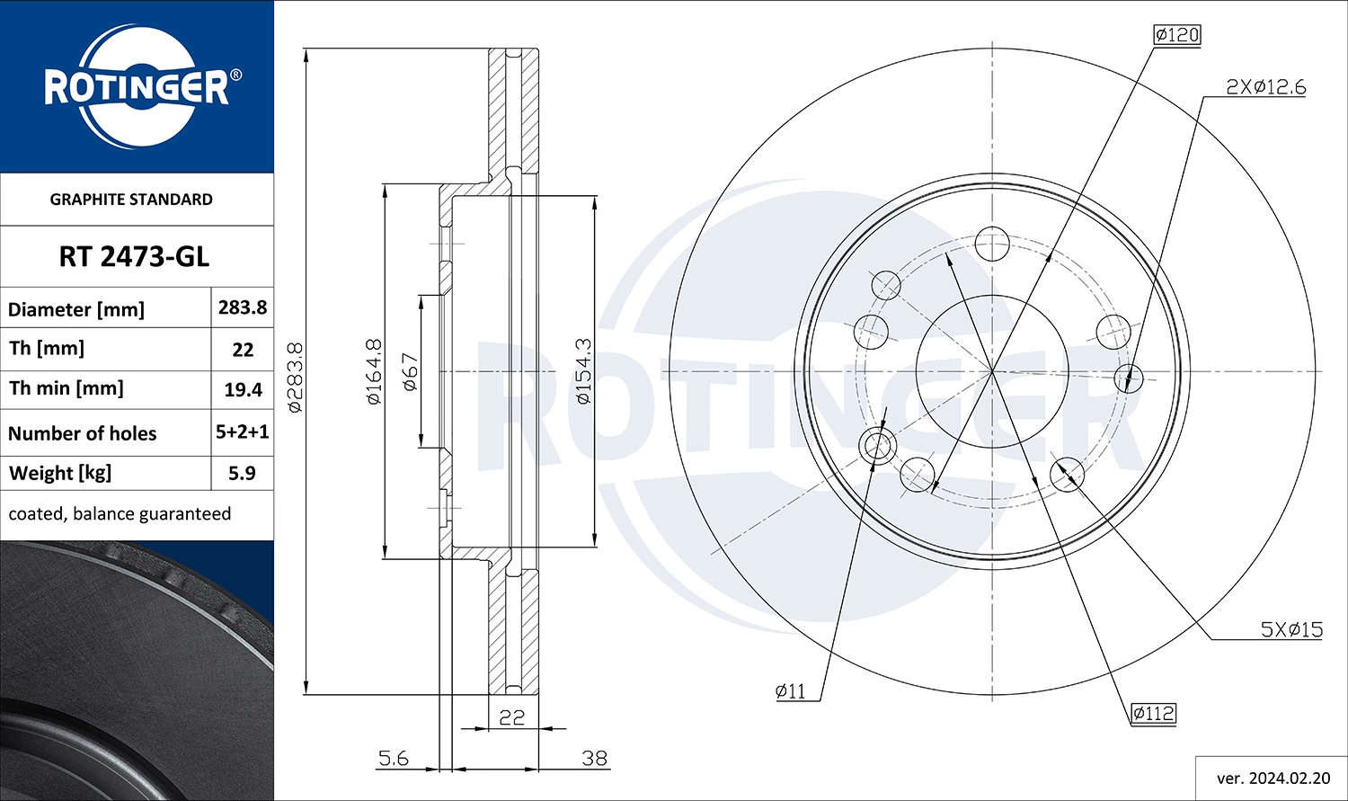 ROTINGER féktárcsa - RT 2473-GL - TothCarparts
