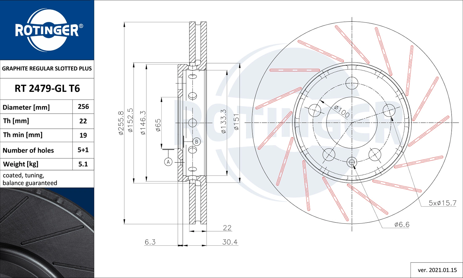 ROTINGER féktárcsa - RT 2479-GL T6 - TothCarparts