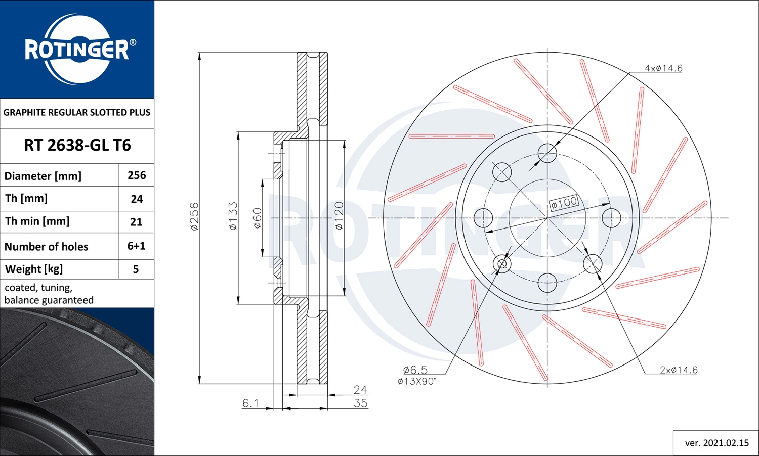 ROTINGER féktárcsa - RT 2638-GL T6 - TothCarparts