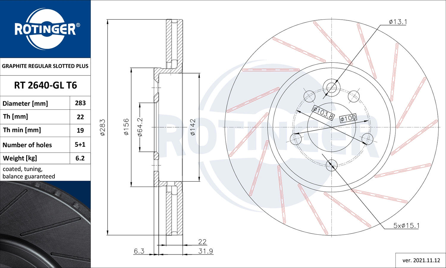 ROTINGER féktárcsa - RT 2640-GL T6 - TothCarparts