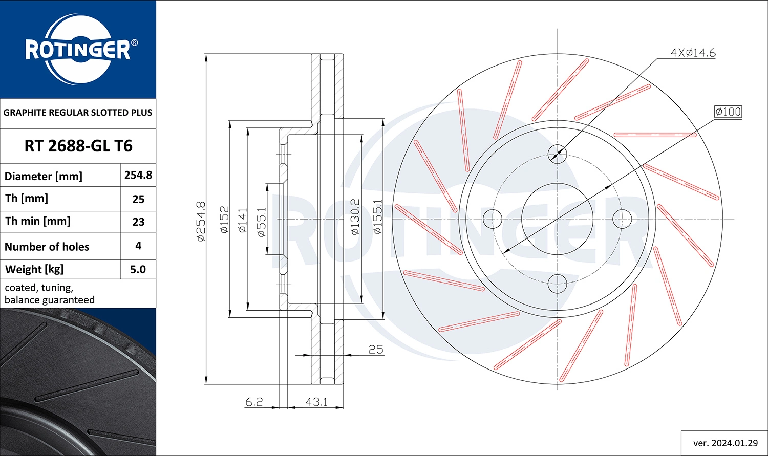 ROTINGER féktárcsa - RT 2688-GL T6 - TothCarparts